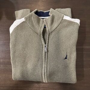 Nautica Men's Beige, Cream and Blue Zip-Up Sweater